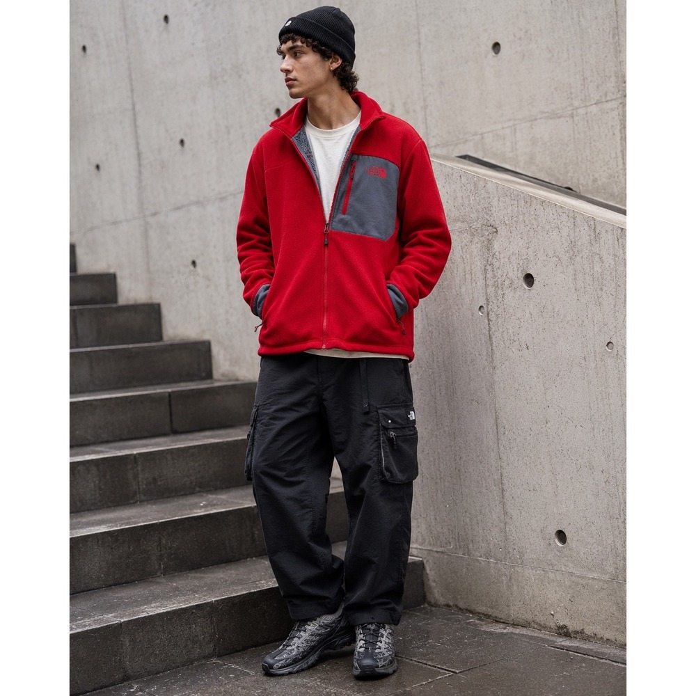 The North Face Fleece Jacket Mens Large Red Excellent Full‎ Zip C738 Contrast
